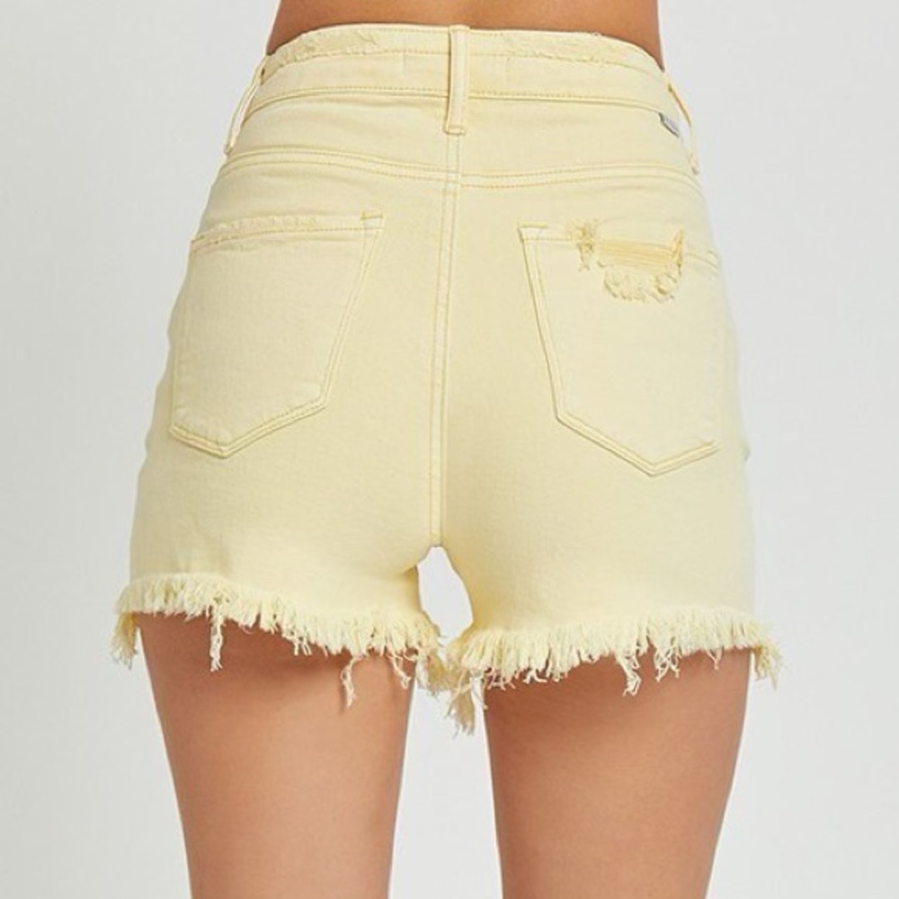 RDS6099X PALE YELLOW PLUS Risen High Rise Distressed Detail Shorts - Picture 2 of 3
